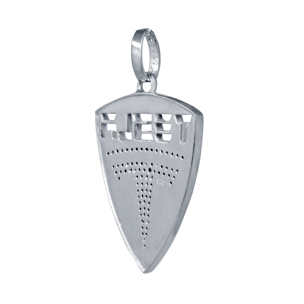 New 10k White Gold Tone Men's Real Sterling Silver Car Logo Custom Charm Pendant 2.25"