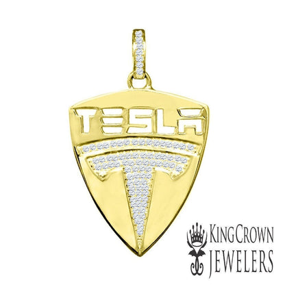 New 10k Yellow Gold Tone Men's Real Sterling Silver Car Logo Custom Charm Pendant 2.25"