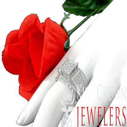 Ladies Womens 14K White Gold Finish Simulated Diamond Wedding Engagement Bridal Ring Band