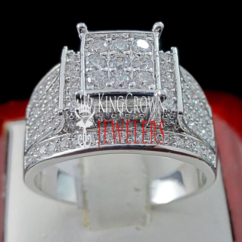 Ladies Womens 14K White Gold Finish Simulated Diamond Wedding Engagement Bridal Ring Band