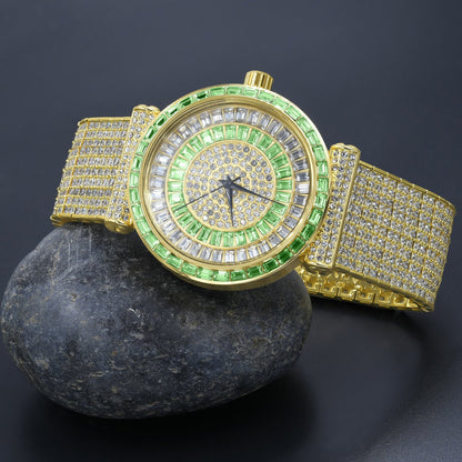 3.00ct Baguette Simulated Diamond Jo Rodeo 10 Row Custom Band Watch Iced Out Big Bold Emerald Green