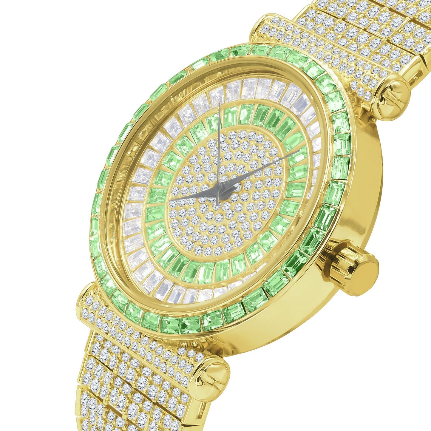 3.00ct Baguette Simulated Diamond Jo Rodeo 10 Row Custom Band Watch Iced Out Big Bold Emerald Green