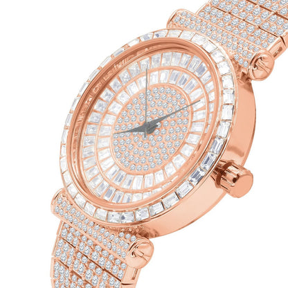 Rose Gold Copper Tone Baguette Simulated Diamond Jo Rodeo 10 Row Custom Band Iced Out Bezel Mens Luxury Watch