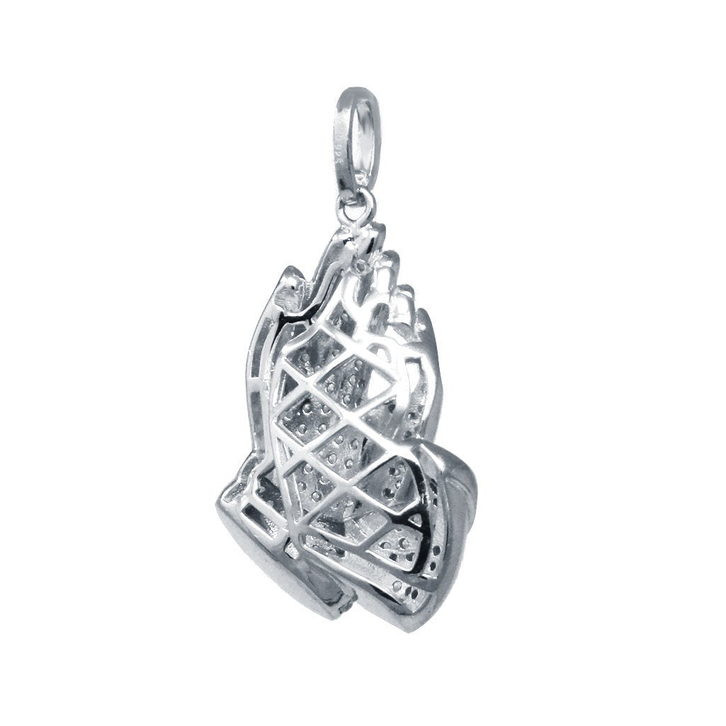 14k White Gold On Real Sterling Silver Praying Hand Necklace Chain Pendant Chain