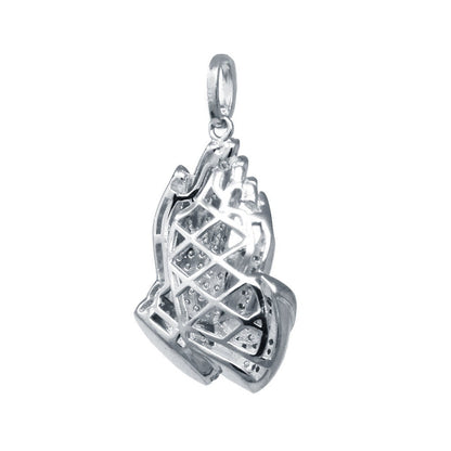 14k White Gold On Real Sterling Silver Praying Hand Necklace Chain Pendant Chain