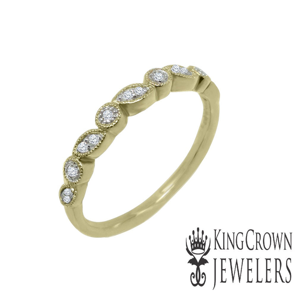 10K Yellow Gold Diamond Anniversary Ring Ladies Migraine Wedding Band 0.10Ct New