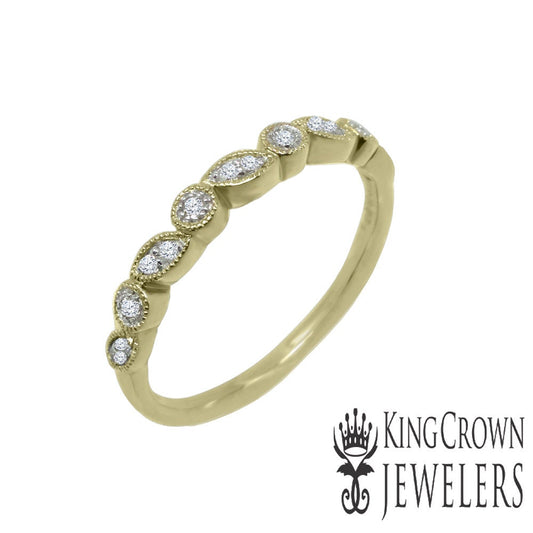 10K Yellow Gold Diamond Anniversary Ring Ladies Migraine Wedding Band 0.10Ct New
