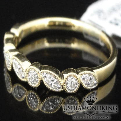 10K Yellow Gold Diamond Anniversary Ring Ladies Migraine Wedding Band 0.10Ct New