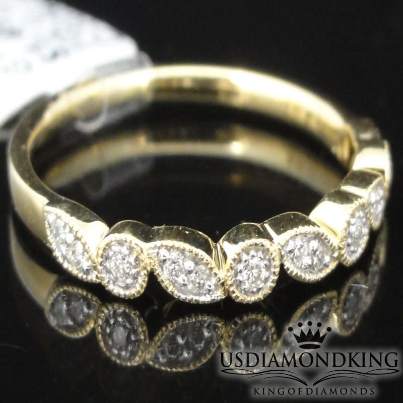 10K Yellow Gold Diamond Anniversary Ring Ladies Migraine Wedding Band 0.10Ct New