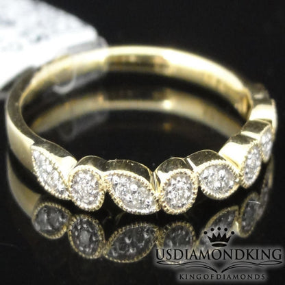 10K Yellow Gold Diamond Anniversary Ring Ladies Migraine Wedding Band 0.10Ct New