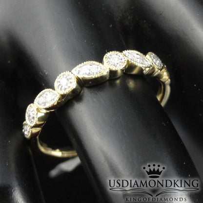 10K Yellow Gold Diamond Anniversary Ring Ladies Migraine Wedding Band 0.10Ct New