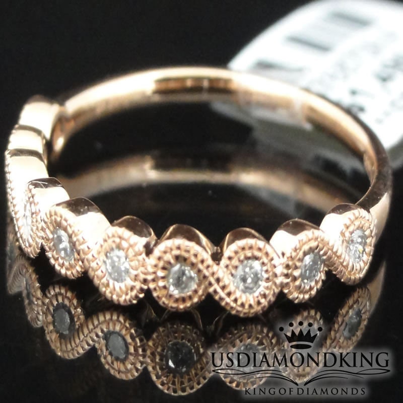 10K Rose Gold Diamond Anniversary Ring Ladies Milgrain Wedding Band 0.10Ct New