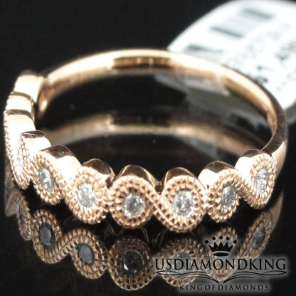 10K Rose Gold Diamond Anniversary Ring Ladies Milgrain Wedding Band 0.10Ct New