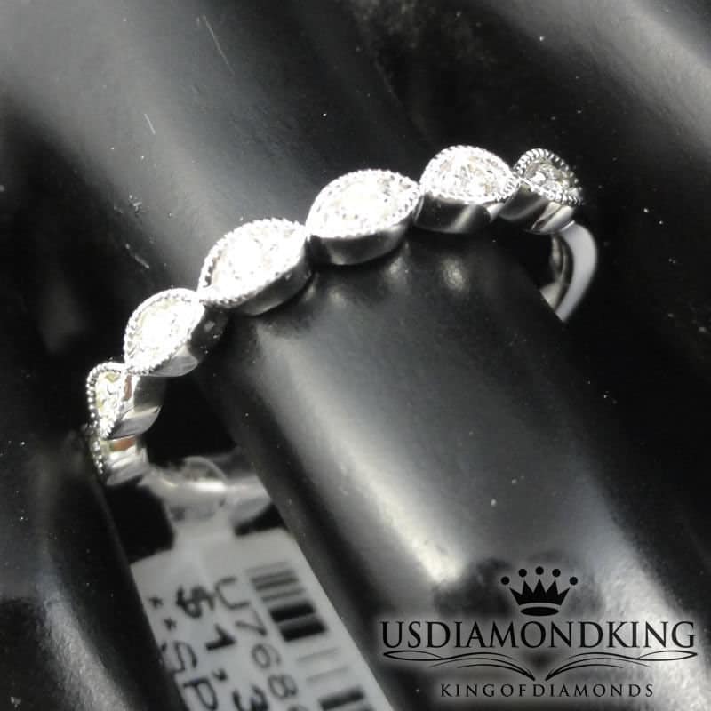 10K White Gold Diamond Anniversary Ring Ladies Milgrain Wedding Band 0.10 Ct New