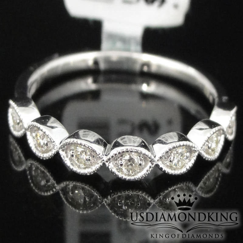 10K White Gold Diamond Anniversary Ring Ladies Milgrain Wedding Band 0.10 Ct New