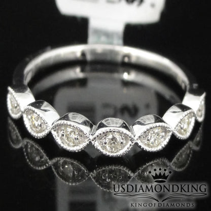 10K White Gold Diamond Anniversary Ring Ladies Milgrain Wedding Band 0.10 Ct New