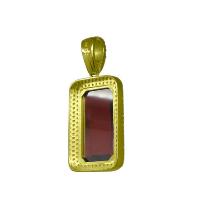 Real Sterling Silver Men's Yellow Gold Finish Rick Ross Garnet Ruby Red Pendant Chain Necklace