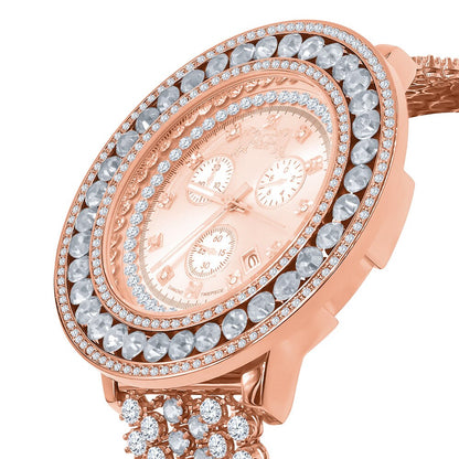 Big Bold Solitaire Real Diamond Dial Stainless Steel Back Mens Rose Gold Custom Watch W/Date Function