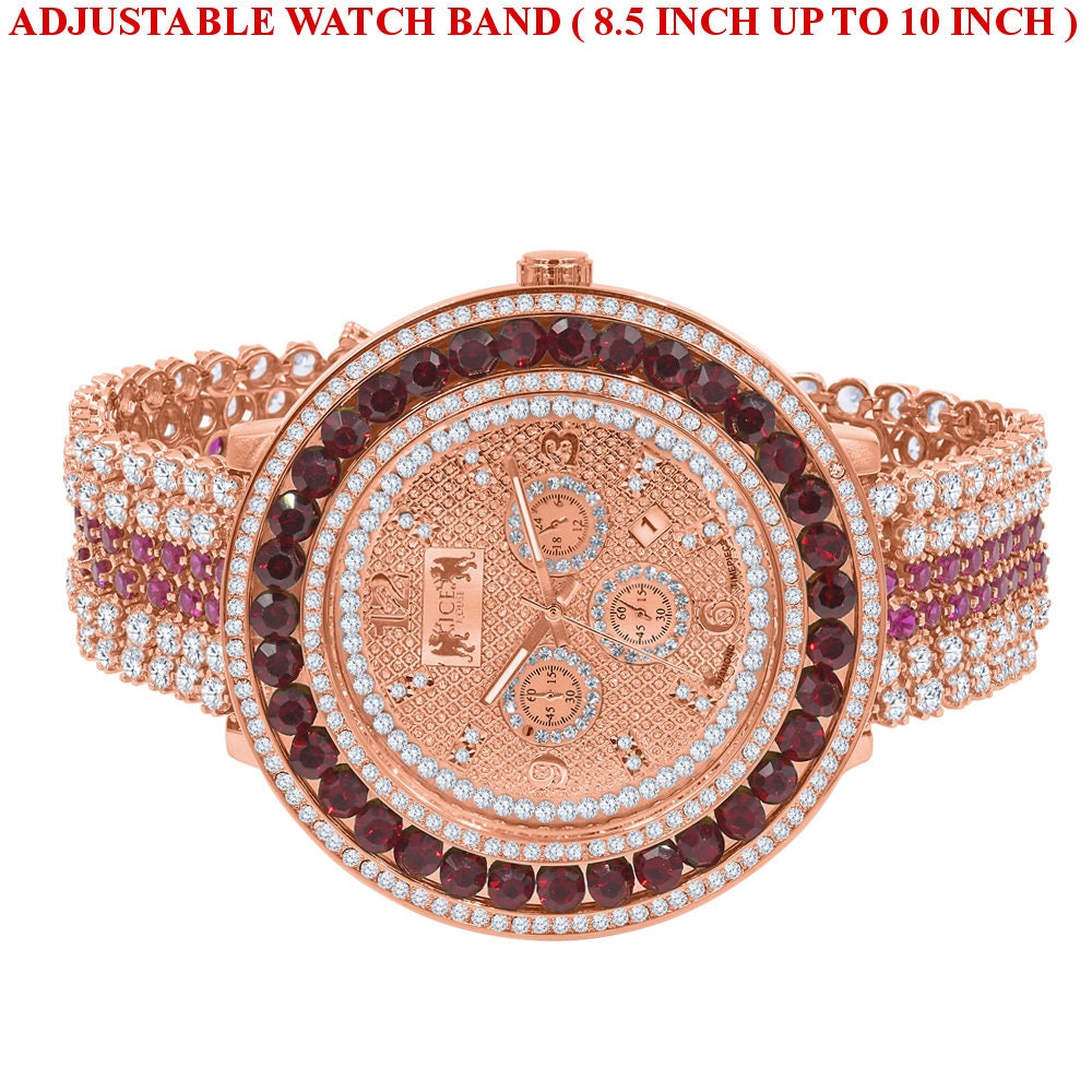 Real Diamond Dial 18K Rose Gold Finish Mens Classy Stainless Steel Back Full Iced Out Custom Watch W/Date
