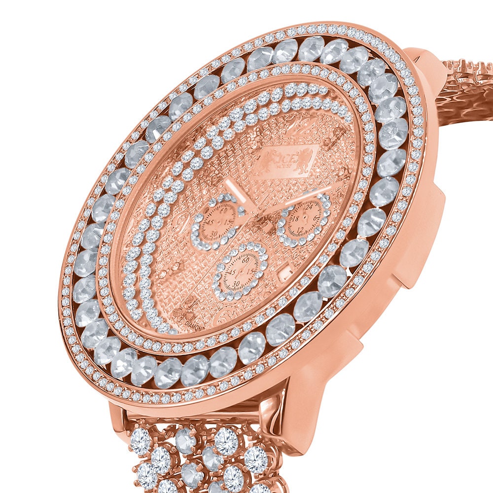 Mens Watch 60 mm XL Genuine Diamond Dial Solitaire Rose Gold Adjustable Custom Watch W/Date Function