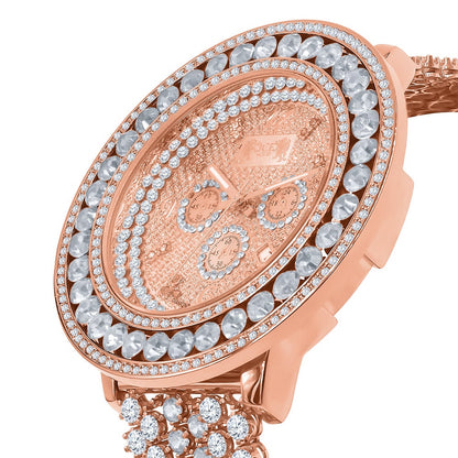 Mens Watch 60 mm XL Genuine Diamond Dial Solitaire Rose Gold Adjustable Custom Watch W/Date Function