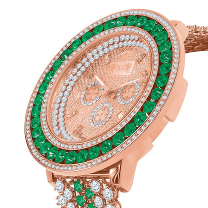 Green Solitaire Watch 60 mm XL Genuine Diamond Dial Rose Gold Adjustable Custom Watch W/Date Function