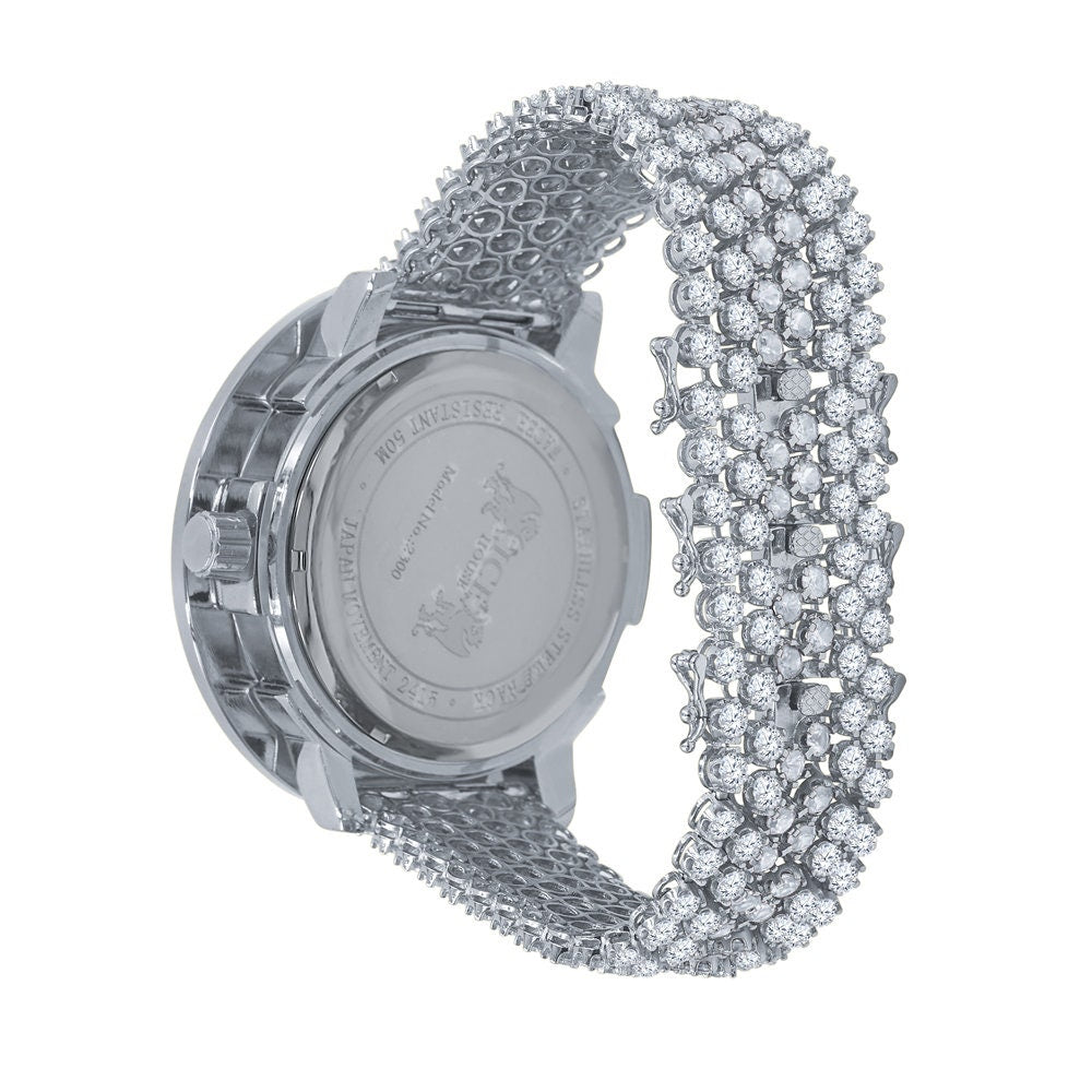 Roman numeral Dial White Gold Finish Simulated Diamond Solitaire Face Mens Custom Watch W/Date