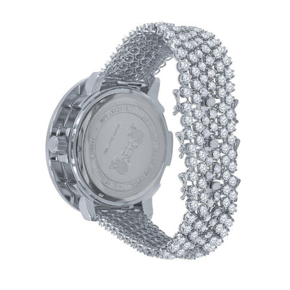 Roman numeral Dial White Gold Finish Simulated Diamond Solitaire Face Mens Custom Watch W/Date