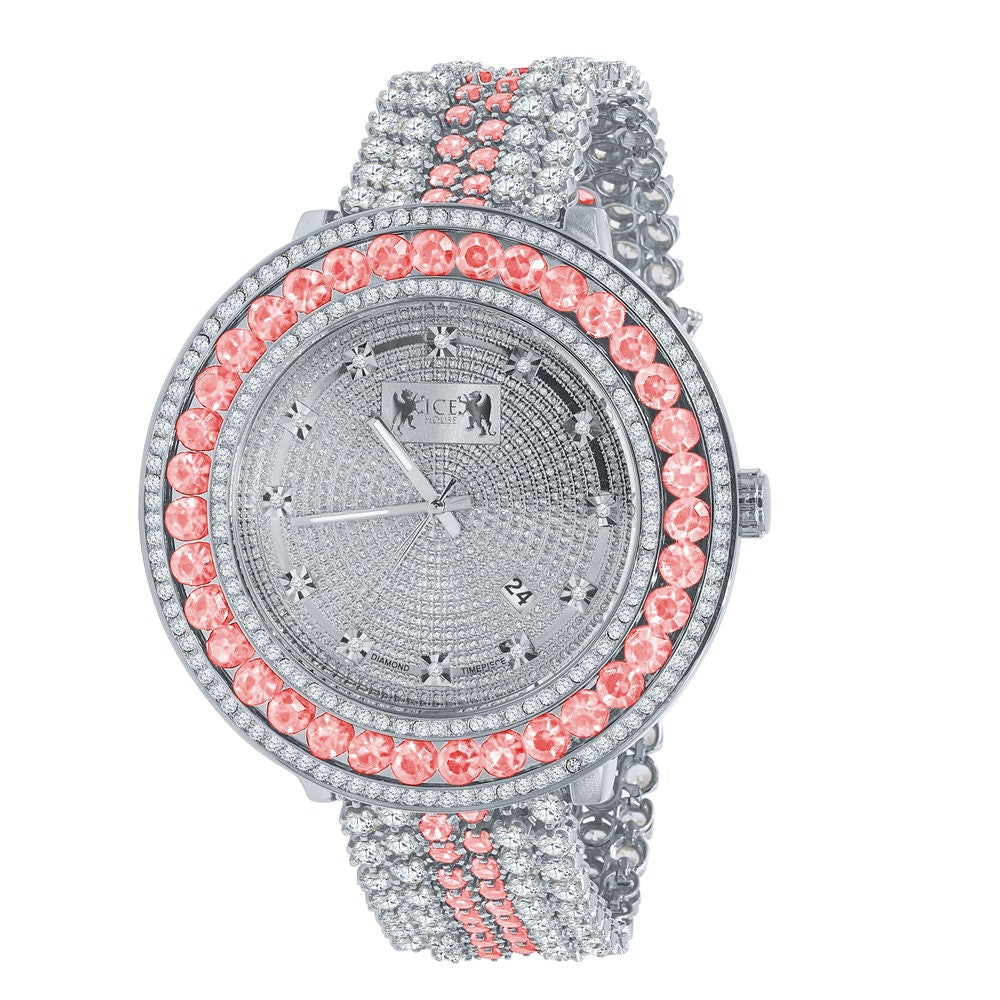 Exclusive Custom Time Piece Celebrity Inspired Lab Diamonds White Gold Tone Iced Out Khronos Jo Rodeo Watch W/Date Function