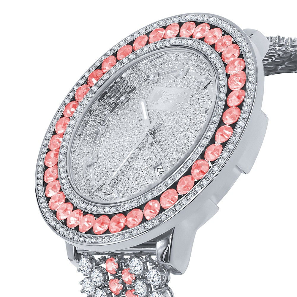 Exclusive Custom Time Piece Celebrity Inspired Lab Diamonds White Gold Tone Iced Out Khronos Jo Rodeo Watch W/Date Function
