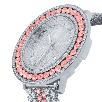 Exclusive Custom Time Piece Celebrity Inspired Lab Diamonds White Gold Tone Iced Out Khronos Jo Rodeo Watch W/Date Function