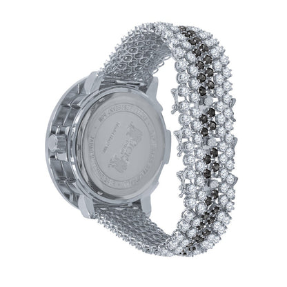 Custom Time Piece Celebrity Inspired Real Diamonds Dial White Gold Tone Iced Out Khronos Onyx Black Watch W/Date Function