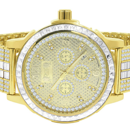 Adjustable Band Mens 18K Yellow Gold Finish Solid Steel Bezel Custom Band Watch W/Date Function