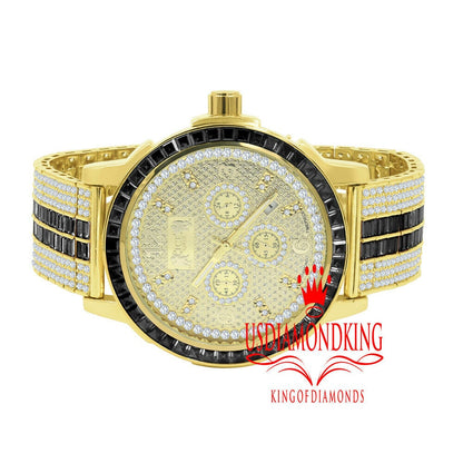 Mens Black Onyx Real Diamond Dial Solid Steel Custom Bezel Band Gold Tone Watch