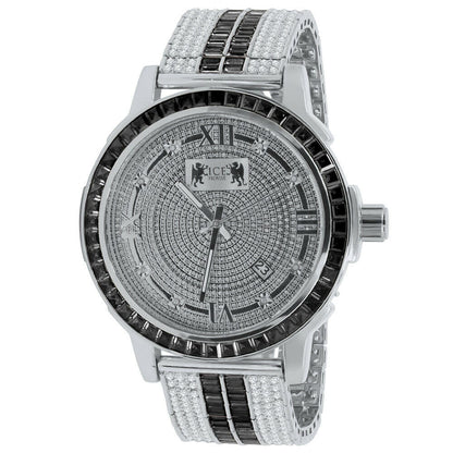 Roman Face Exclusive Custom Watch Mens Black Onyx Real Diamond Dial Solid Steel Custom Bezel Band 18K Gold Tone