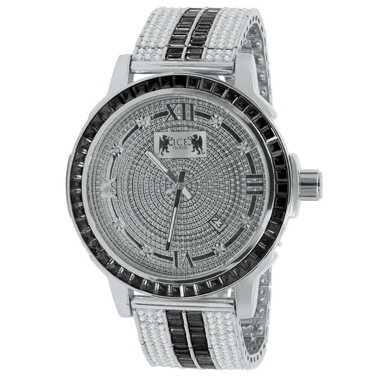 Roman Face Exclusive Custom Watch Mens Black Onyx Real Diamond Dial Solid Steel Custom Bezel Band 18K Gold Tone