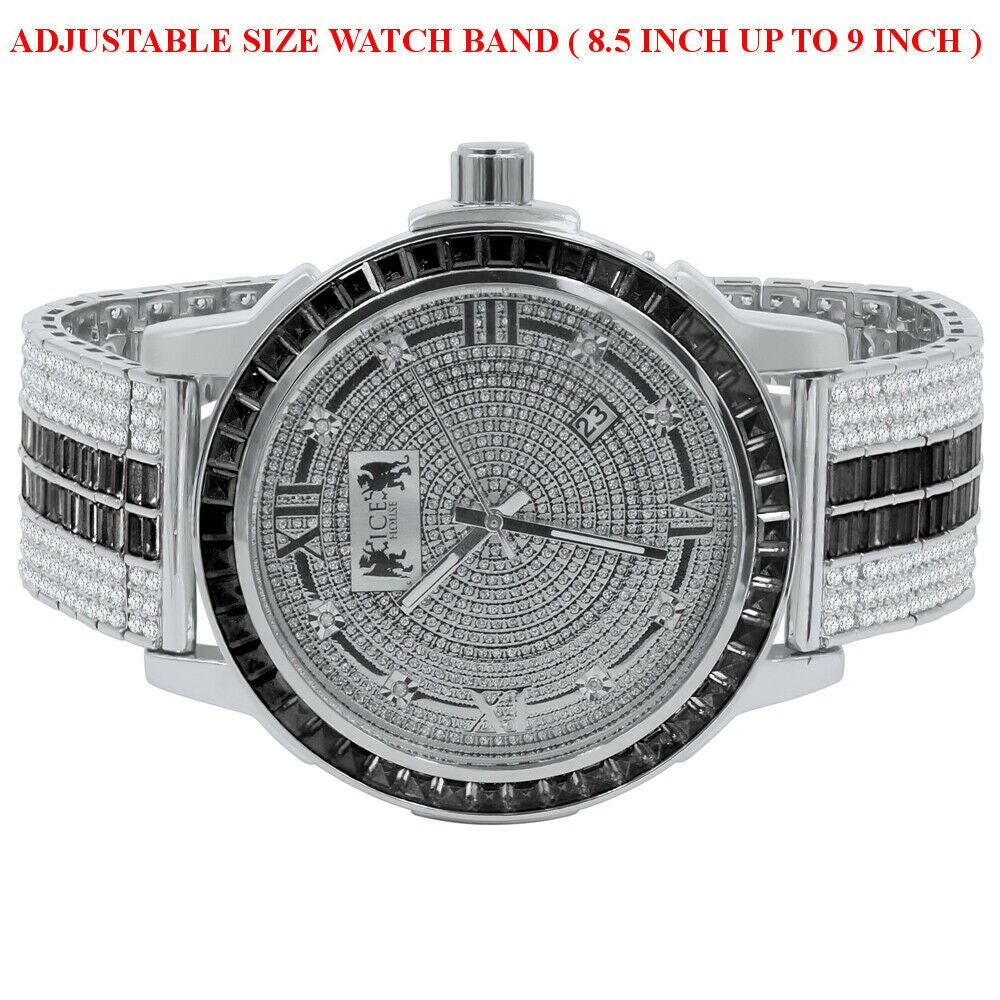 Roman Face Exclusive Custom Watch Mens Black Onyx Real Diamond Dial Solid Steel Custom Bezel Band 18K Gold Tone