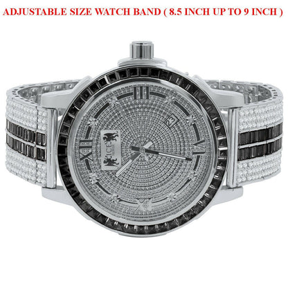 Roman Face Exclusive Custom Watch Mens Black Onyx Real Diamond Dial Solid Steel Custom Bezel Band 18K Gold Tone