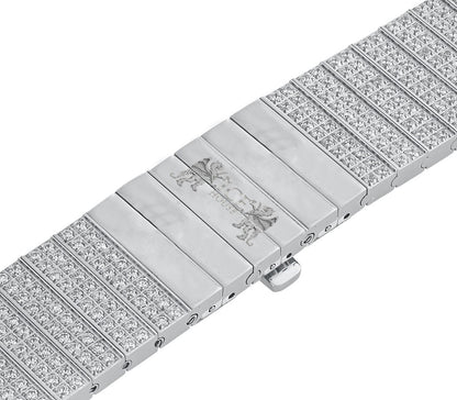 Men's 133+ Grams Solid Stainless Steel 18K White Gold Finish CNC Set 18.00 Cwt. Simulated Diamond Custom Watch Band 24mm