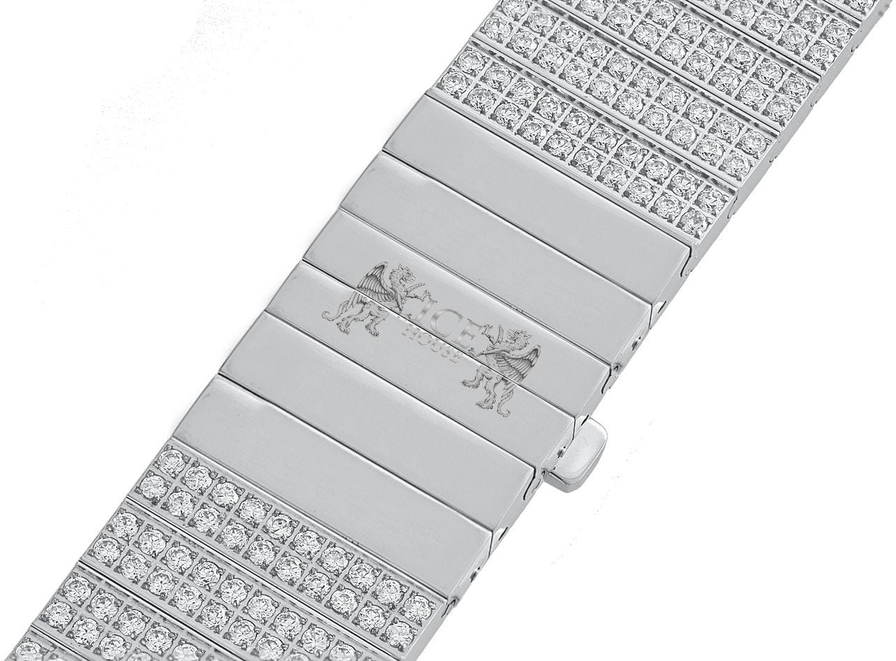 Men's 133+ Grams Solid Stainless Steel 18K White Gold Finish CNC Set 18.00 Cwt. Simulated Diamond Custom Watch Band 24mm