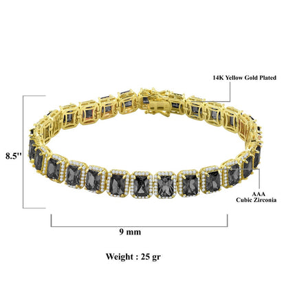 25+ Grams 14K Yellow Gold Finish Onyx Black 6.00 Cwt. Simulated Diamonds Solitaire Men's Ladies Unisex Tennis Link Bracelet 10mm / 8.5 Inch