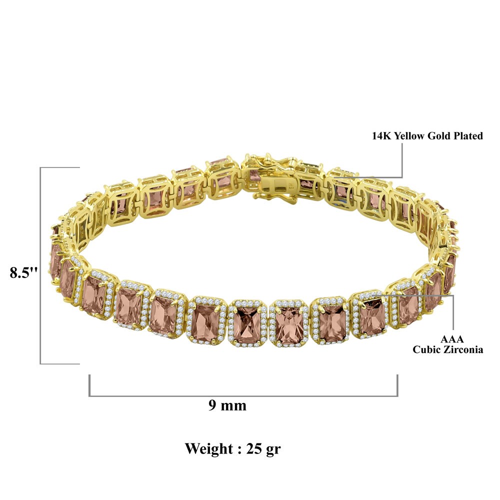 25+ Grams Smokey Brown Topaz 14K Yellow Gold Finish 6.00 Cwt. Simulated Diamonds Solitaire Men's Ladies Tennis Link Bracelet 10mm / 8.5 Inch