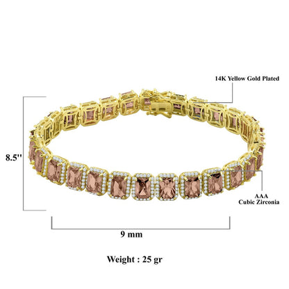 25+ Grams Smokey Brown Topaz 14K Yellow Gold Finish 6.00 Cwt. Simulated Diamonds Solitaire Men's Ladies Tennis Link Bracelet 10mm / 8.5 Inch