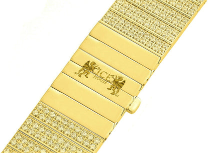 Yellow Canary Men's 133+ Grams Solid Stainless Steel 18K Gold Finish CNC Set 18.00 Cwt. Simulated Diamond Custom Watch Band 24mm