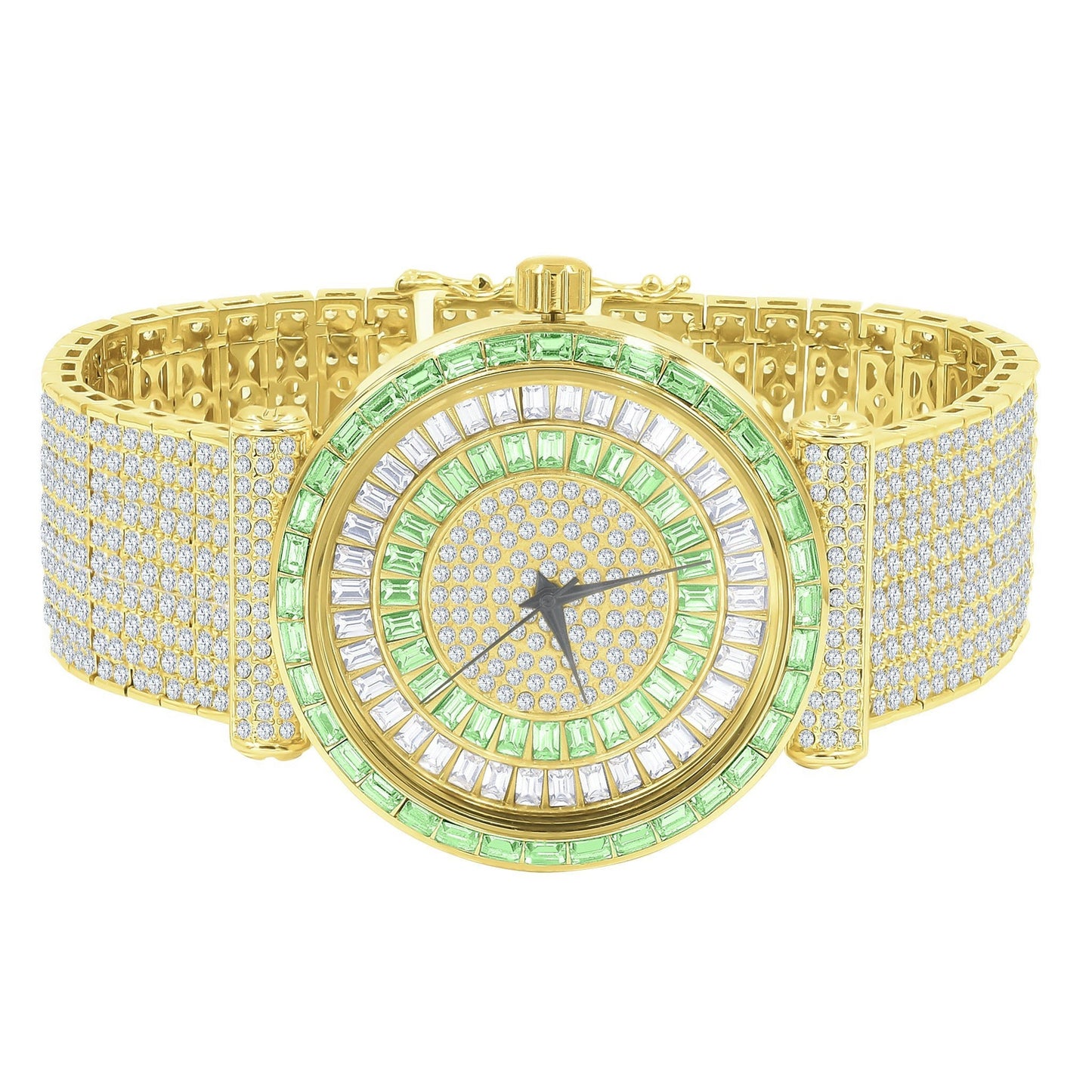 3.00ct Baguette Simulated Diamond Jo Rodeo 10 Row Custom Band Watch Iced Out Big Bold Emerald Green