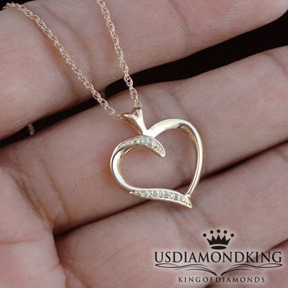 ladies valentines special rose gold tone sterling silver genuine diamond heart necklace chain