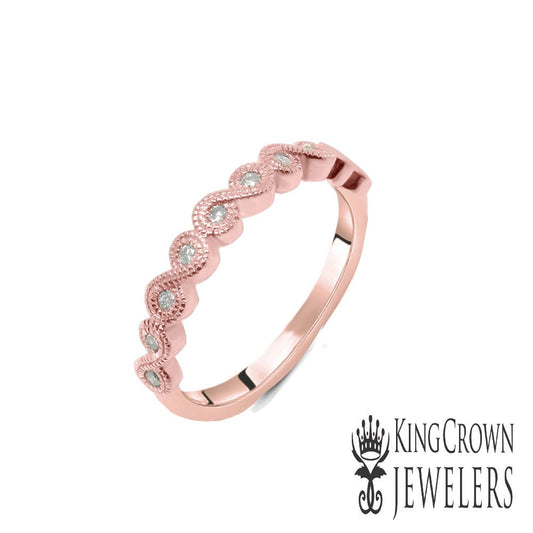 10K Rose Gold Diamond Anniversary Ring Ladies Milgrain Wedding Band 0.10Ct New