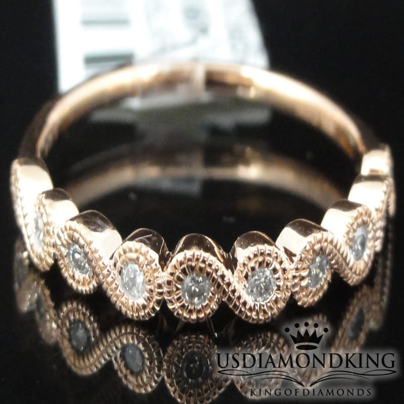 10K Rose Gold Diamond Anniversary Ring Ladies Milgrain Wedding Band 0.10Ct New