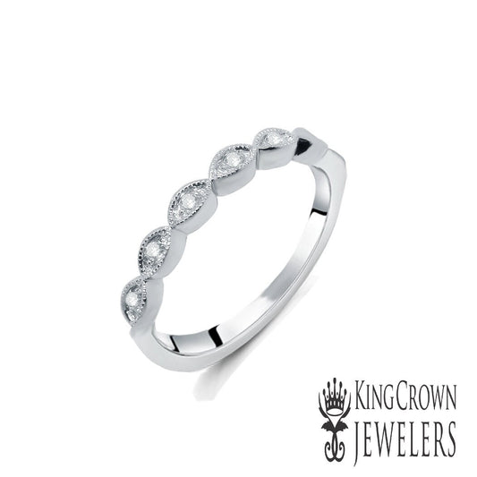 10K White Gold Diamond Anniversary Ring Ladies Milgrain Wedding Band 0.10 Ct New