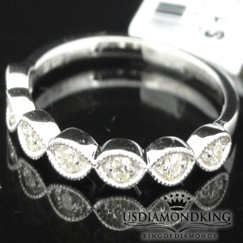 10K White Gold Diamond Anniversary Ring Ladies Milgrain Wedding Band 0.10 Ct New